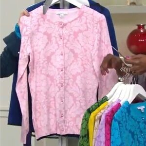 Isaac Mizrahi Live! Damask Print Crew Neck Cardigan A218801 3X Vintage Deadstock